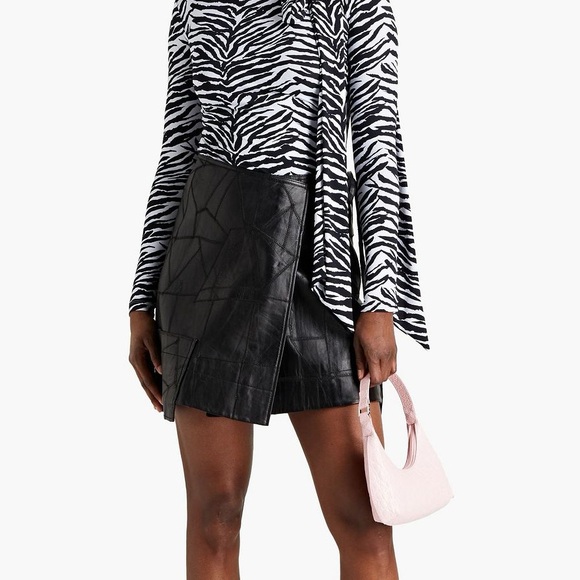 GANNI Black Leather Patchwork Wrap Around Skirt | Size 32 | | M | NWT - Picture 3 of 6